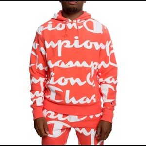 Champion reverse weave all over logo hoodie sz M